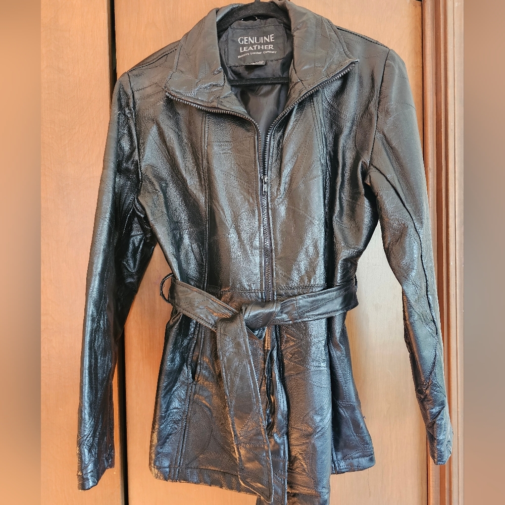 Vintage Navarre Black Leather Short Trench size L